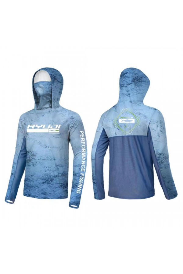 RYUJI UV PERFORMANCE HOODIE SHIRT+NECK, BLUE SKY